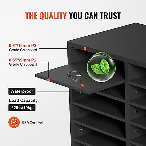 VEVOR Literature Organizers, 12 Compartments Office Mailbox with Adjustable Shelves, Wood Literature Sorter 20.4x12x16.1 inches for Office, Home, Classroom, Mailrooms Organization, EPA Certified Grey - Image 5