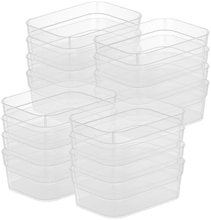 Sterilite Medium Storage Tray Containers with Sturdy Banded Rim and Textured Bottom for Desktop and Drawer Household Organization, Clear, 48 Pack by Sterilite