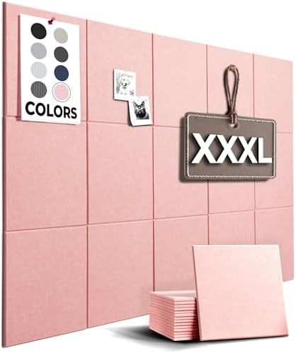 Vision Board - Cork Board for Walls, 59" x 36" | 15 Pack | Cork Board Tiles, Felt Bulletin Board, Large Corkboard, Cork Panel for Office, Felt wall Panels, Cork Panels, Corkboard Roll (Pink) by WallHero