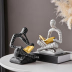 BANOMII Heavy Duty Book Ends for Shelves, Thinker Decorative Bookends for Heavy Books, Unique Book Stoppers to Hold Book, Bookshelf Accessories, Modern Home Office Decor Aesthetic Black & White - Image 2