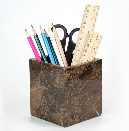 Marble Makeup Brush Holder - Brown Candle Toothbrush Cup for Bathroom Accessories, Decorative Pencil Organizer for Office Desk Aesthetic, Stone Utensil Container for Kitchen Countertop - Image 5