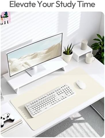 YSAGi Leather Desk Protector, Office Mat, Large Mouse Mat, Non-Slip PU Leather Blotter, Laptop Desk Pad, Waterproof Writing Pad for Office and Home (Cream, 47.2" x 23.6") - Image 6