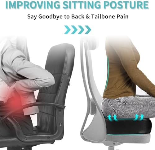 Luxury Seat Cushion, 4 Inch Extra Thick Memory Foam for Pressure Relief, Sciatica, Tailbone Pain & Back Pain Relief, Multi-Use for Bleachers, Car, Gaming, Office Chair (Black) - Image 4