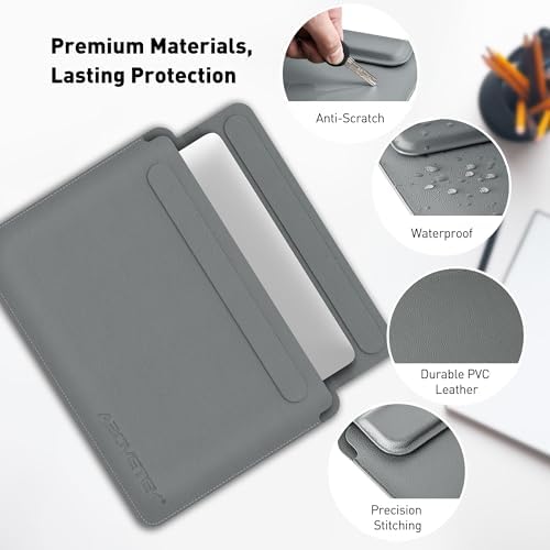 AboveTEK Laptop Sleeve Case for 13-14 inch MacBook Air/Pro, Slim Laptop Case with Stand, Ergonomic Wrist Rest & Mouse Pad, Waterproof Anti-Scratch Leather Bag for 13-14 Surface HP, Grey - Image 5