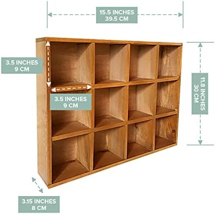 Primo Supply 12-Slot Wood Display Cabinet 12 x 15.5 Square Cubby Shelf Organizer - Tabletop or Wall Shelf - Farmhouse Decor Organizers and Storage - Rustic Wall Decor - Cube Storage & Display Cabinet - Image 2