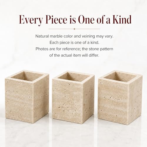 Natural Travertine Desk Organizer Pen Holder - Image 2