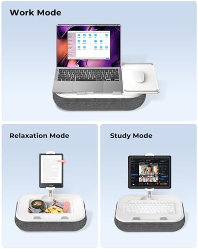 Viozon Kindle Pillow Stand Holder, Phone Holder for Bed, Laptop Lap Desk with Mouse Pad,Compatible with 4.7-13" Kindle/Tablet/Phone,10-15" Laptop, Snack Bowl&Cup Attachment&Detachable 360°Stand Arm - Image 2