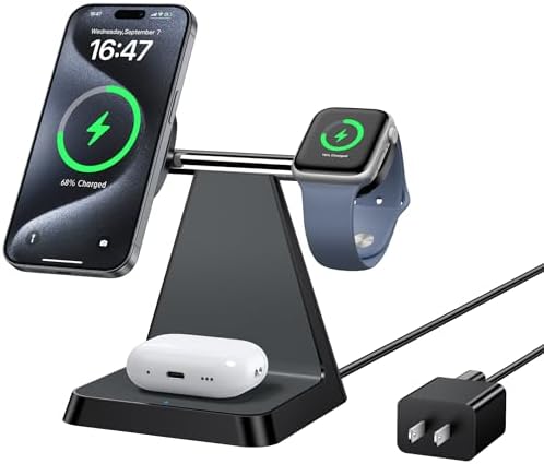 Charging Station for Multiple Devices Apple: Woruda 3 in 1 Magnetic Wireless Charger Stand for Mag Safe iPhone - Nightstand Charging Dock for iPhone 16 15 14 13 12 Pro Max Plus Apple Watch Airpods by Woruda