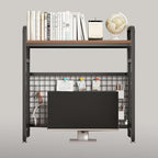 Desk Shelf Bookcase 1-Tier Metal Desktop Bookshelf Hutch with Grid Panel and DIY design possible Multipurpose Storage Organizer Display Rack for Dorm Office Home Computer Desk(Black 29.5"×7.9"×38.6") by CDYYIQ