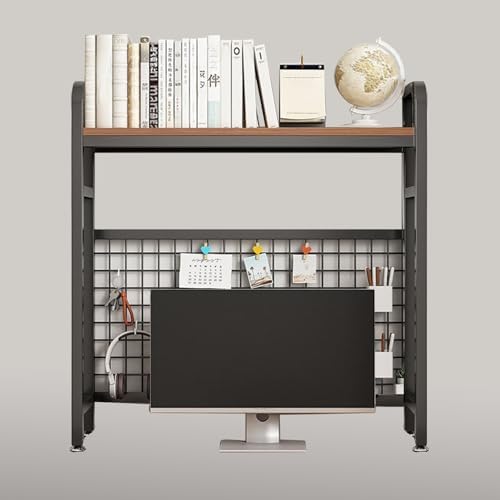 Desk Shelf Bookcase 1-Tier Metal Desktop Bookshelf Hutch with Grid Panel and DIY design possible Multipurpose Storage Organizer Display Rack for Dorm Office Home Computer Desk(Black 29.5"×7.9"×38.6") by CDYYIQ
