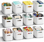 ORGIDOL 12 Pack White Plastic Storage Bins, Storage Container for Organizing, Storage Boxes with Handle for Shelves, Cute Organizer Bins for Craft, Snacks, Pantry, Cabinet, 9.69x6.7x5.7 inch by ORGIDOL