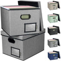 BALEINE File Organizer Box with Lid, Collapsible File Folder Organizer with Plastic Slide, Filing Box for Office Home Document Organizer Storage (Gray, 2PK) by BALEINE