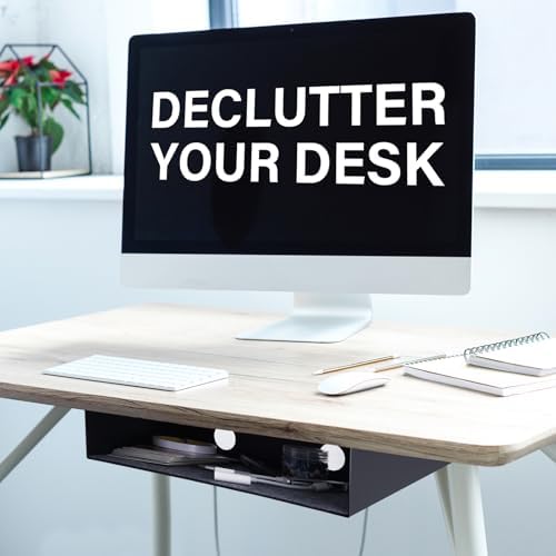 Under Desk Storage Shelf, Steel Under Desk Tray Mountable Add-On Shelf for Table Office Desk, Large (Pack of 1) - Image 4
