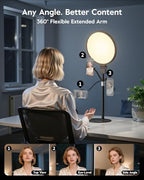 1300 Lumens Ring Light with Stand for Desk, Computer & Laptop – Podcast & Streaming Light with Flexible Phone Holder, CRI 98+ Bright Yet Soft Influencer Light for Video Recording, Conference & Calls - Image 5