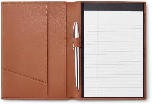 HISCOW Slim Leather Junior Padfolio, 5x8 Notepad Cover, Saddle Brown by HISCOW