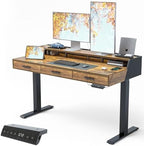 CubiCubi One-Piece Standing Desk 55x26 with 3 Wood Drawers, Rustic Brown by CubiCubi