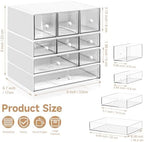 Desk Organizer with 9 Drawers, 4 Tiers Stackable Storage Drawers, Desktop Storage Box with Clear Drawers for Stationery, Makeup, Jewelry, Office and Craft Supplies (White) - Image 3