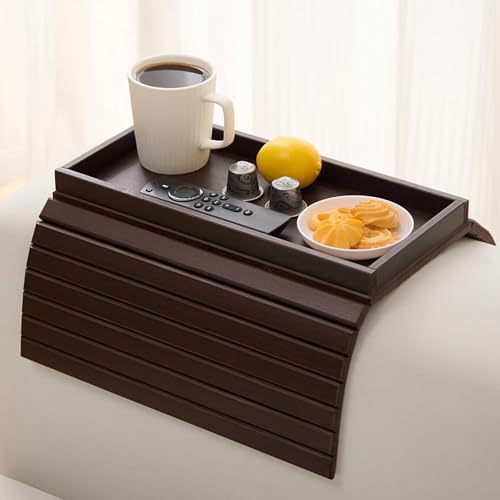 Bamboo Couch Arm Tray Table，Foldable Sofa Armrest Tray Table for Couch，Flexible and Anti-Slip Couch Arm Cup Holder，Portable Sofa Arm Chair Table for Drink,Cups, Eats，Snacks, Phone, Remote - Image 2