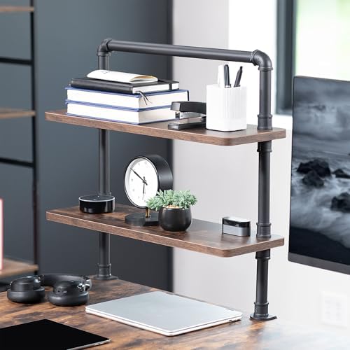 VIVO Vintage Brown Clamp-on 24" Industrial Pipe Desk Shelf, DESK-SHELF24-2N - Image 2