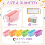 Geetery 12 Pack Non-Tip Book Bins with Stabilizer Wings,lables, Pastel - Image 2