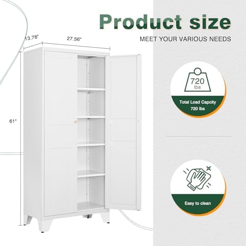 Letaya Metal Pantry Kitchen Storage Cabinet,61" H Adjustable Shelves,White - Image 3