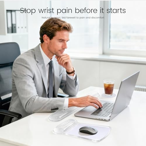 Ospelelf Clear Mouse Pad with Wrist Rest and Ergonomic Gel Keyboard Hand Wrist Set, Support for Typing Gaming, Relieve Wrist Pain, Cool & Easy to Clean, for Office, Programmer, Home Computer Use - Image 6