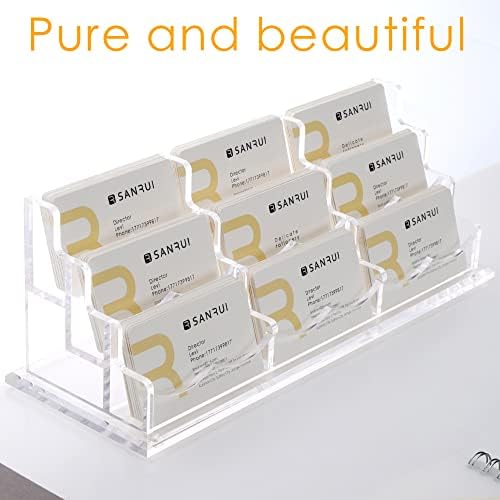 SANRUI Acrylic Business Card Holder, Clear Desk Card Organizer Stand 9 Slot - Image 4