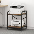 2 Tier Under Desk Printer Stand, Large Printer Table with Height Adjustable Shelf, Rolling Printer Cart with Industrial Wheels for Home Office, Scanner Fax (Rustic Brown) by Vokumba