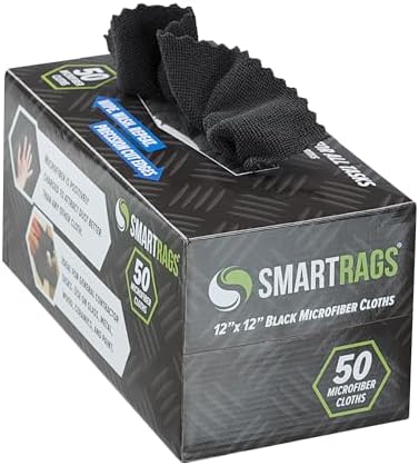 Arkwright Smart Rags Microfiber Cleaning Cloths, Pack of 50 in a Box, Lint Free 180 GSM Reusable Towels for Auto, Office and Household Cleaning, 12 x 12 in, Black by Arkwright