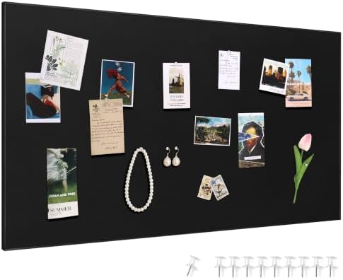 SELEAD Linen Bulletin Board 48” x 24” - Black Aluminum Frame, Black Fabric by SELEAD