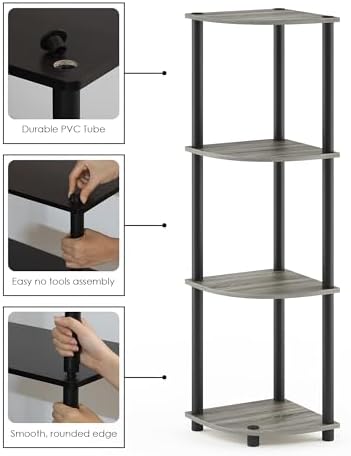 Furinno TURN-N-TUBE Corner Shelf, 4-Tier Corner Bookshelf, Display Storage Shelves with Open Shelves, for Organization and Storage, Living Room, Home Office, Garage, French Oak - Image 6