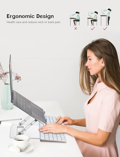 Aoviho Adjustable Laptop Stand for Desk,Portable Laptop Stand Holder and Riser,Foldable Aluminum Notebook Computer Stands for MacBook Air Pro HP Lenovo Dell Samsung, 10-15.6 inch (Sky Blue-Silver) - Image 3