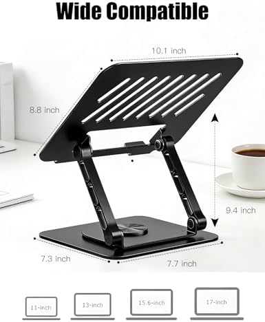 Adjustable Laptop Stand with 360 Rotating Base, Computer Stand for Laptop Ergonimic Foldable Laptop Riser for Desk Compatible with MacBook Pro/Air Notebook up to 16 Inches, Black - Image 4