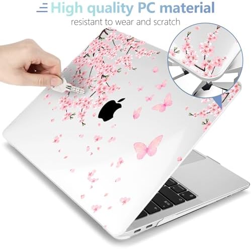 MEEgoodo for MacBook Air 13.3 inch Case 2021 2020 2019 2018 A2337 M1 A2179 A1932, Laptop Shell with Keyboard Webcam Cover & Trackpad Film & Type C Adapter for MacBook Air M1, Cherry Blossoms - Image 3