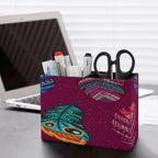 PU Leather Multi-Compartment Pen Holder Desktop Organizer Pencil Cup Storage Caddy for Office Home Supplies Bohemian Style Ethnic Feathers Background - Image 5