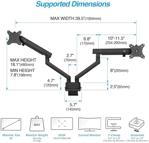 AVLT Laptop & Monitor Arm Desk Mount for 17-38" Screens - Black - Image 3