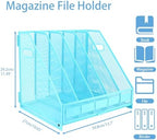 Desk Organizers Metal Magazine File Holder Racks Desktop Folder Storage Binder Organiser Document Organization for Home Office & Classroom,5 Vertical Compartments-Blue - Image 2