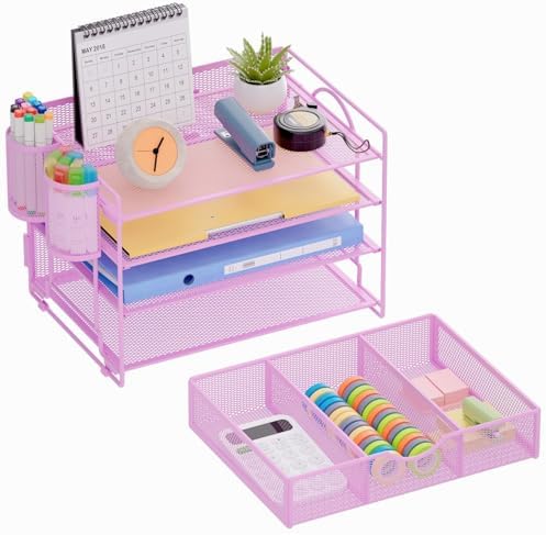 Marbrasse Desk Organizer, 4-Tier Paper File Letter Tray, Purple-2P - Image 6