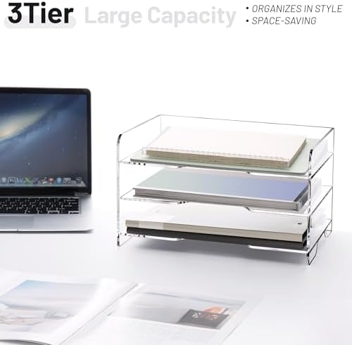 SANRUI Acrylic Paper Organizer Letter Tray, 3 Tier Enlarged File Holder - Image 6