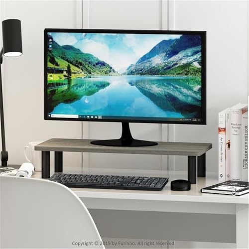 Pemberly Row Turn-N-Tube Engineered Wood Monitor Riser Stand, French Oak Gray/Black Finish, 23.62" W, Sturdy and Simple Design, Ideal for Office or Home Use - Image 2