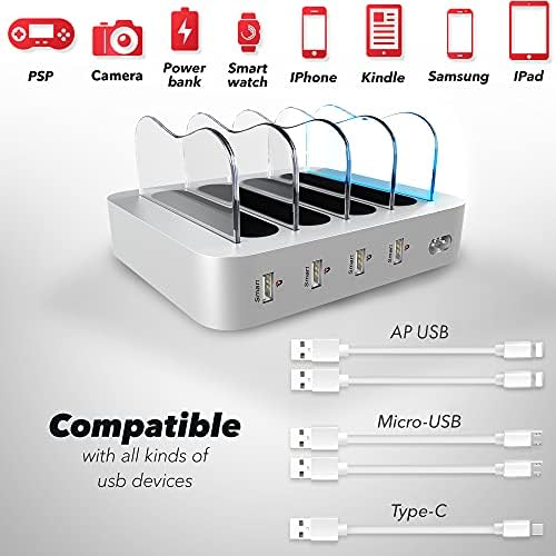 4 Port Charger Station - Fast Charging Dock for Multiple Devices Apple - Multi Device USB Charging Station - Compatible with Apple iPad, iPhone, Android, and Tablet - Charging Rack - Image 2