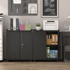 32''H Metal Storage Cabinets with Lock, Metal Garage Storage Cabinet on Wheels, Lockable Rolling Tool Chest Cabinet with Doors & Adjustable Shelves for Garage, Home, Office, Assembly Required - Image 2