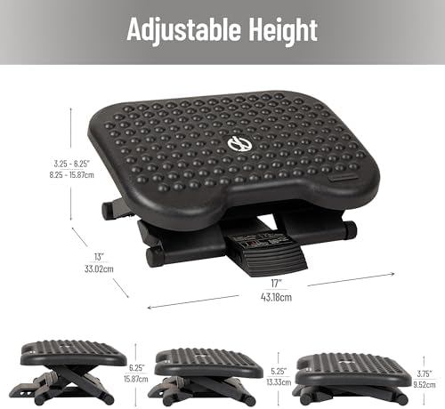 Mind Reader Foot Rest, Under Desk at Work, Ergonomic, Height Adjustable, Office, Plastic, 17" L x 13" W x 6.25" H, Set of 2, Black - Image 3