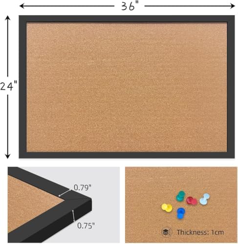 24"x36" Black Wood Framed Hanging Cork Bulletin Board - Image 3