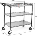 BolDuck Heavy Duty Utility Cart, 990Lbs Capacity 3 Tier Rolling Carts with Wheels, Kitchen Cart on Wheels with Storage, Commercial Grade Metal Serving Carts with Wire Shelving &Handle Bar, Black - Image 6