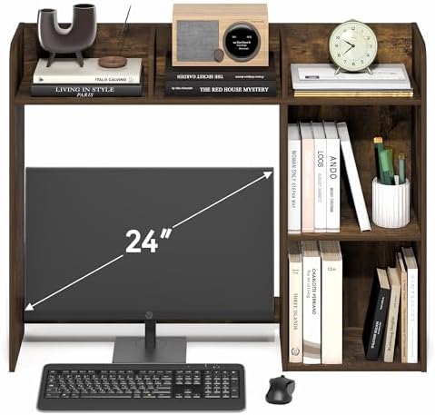 Furinno Classic Desk Shelf, 5-Shelf Desktop Hutch, Book Shelf, 3-Tier Desk Organzier, for Office Supplies, Office Desk Accessories, for Home Office, College, Dorm, Amber Pine - Image 5