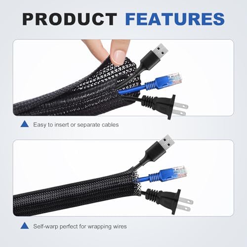 1-1/2" Cable Management Loom Wrap Sleeve Cord Wire Hider Organizer Covers - Image 3