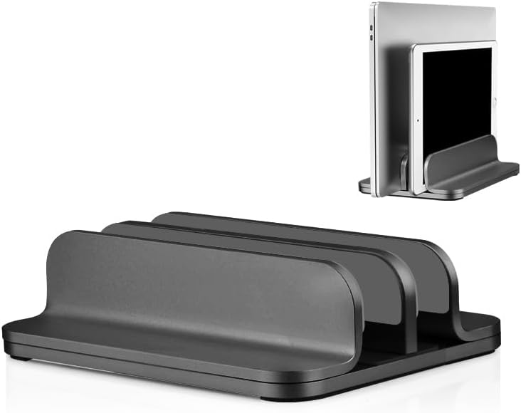 Aluminum Alloy Double Slot Storage Port Vertical Laptop Stand，laptop stand for desk，adjustable laptop stand，Applicable to all MacBook models by DC+DREWCHAN