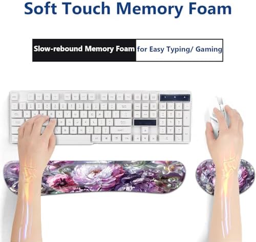 Large Mouse Pad + Keyboard Wrist Rest Set, Extended Gaming Mousepad (31.5X11.8 inch) with Non-Slip Rubber, Ergonomics Memory Foam Mouse Wrist Rest Support, Pink Peony Pattern XXL Desk Pad - Image 6