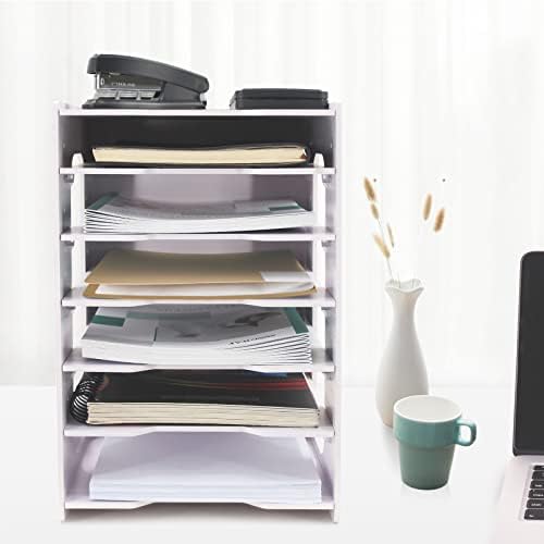 SONGWAY File Organizer for Desk - 7 Tier Document Holder with Removable Shelves, Letter Mail Rack, File Sorter Organizer, A4 Paper Storage Holder, Desktop Organizer for Home Office School, White - Image 5
